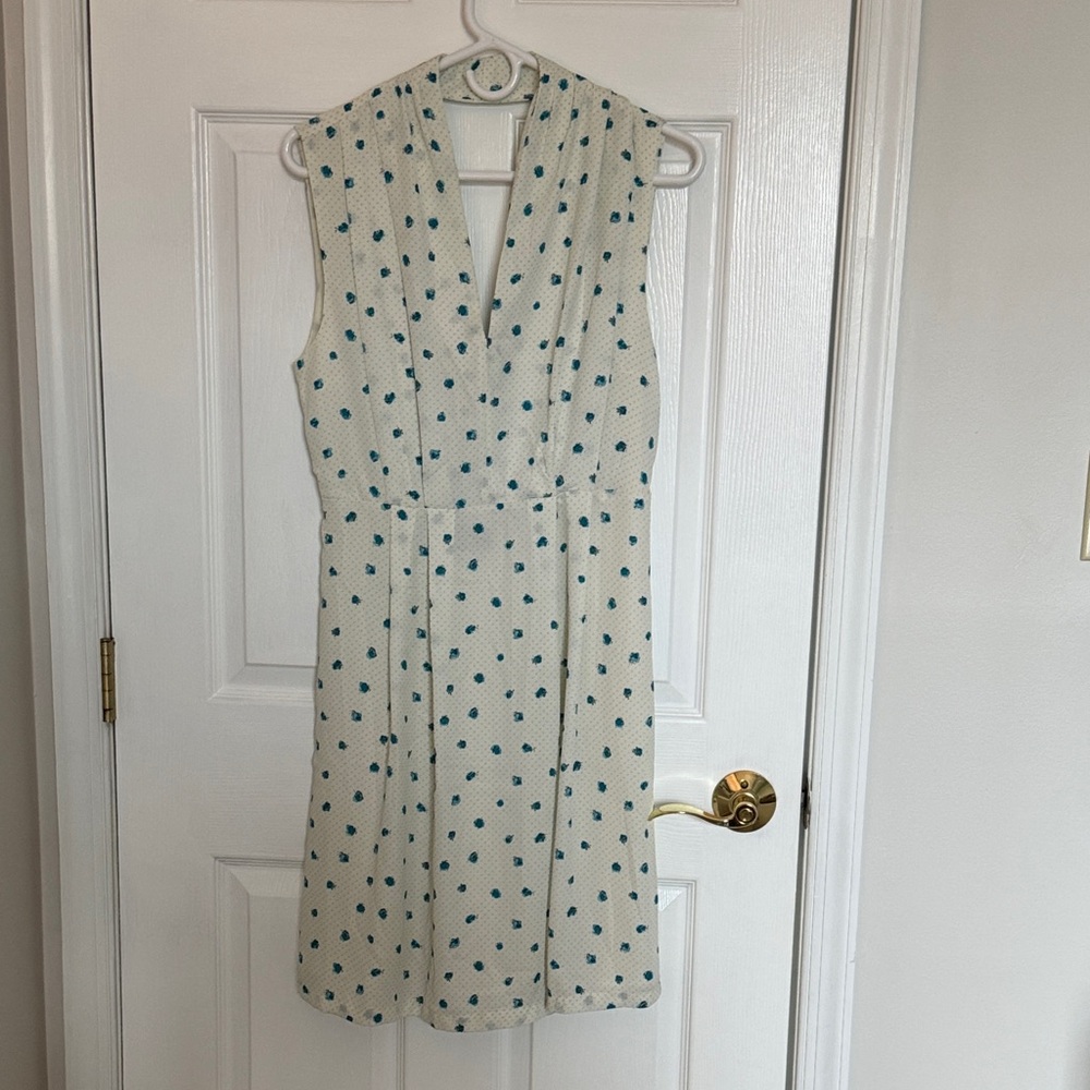 NWT Cream and Blue Polka Dot Midi Dress